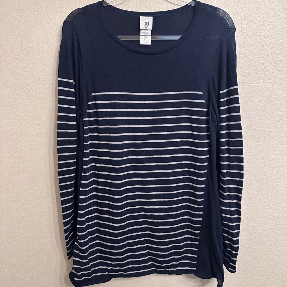 CAbi Navy and White Striped Long Sleeve Top - Picture 2 of 5